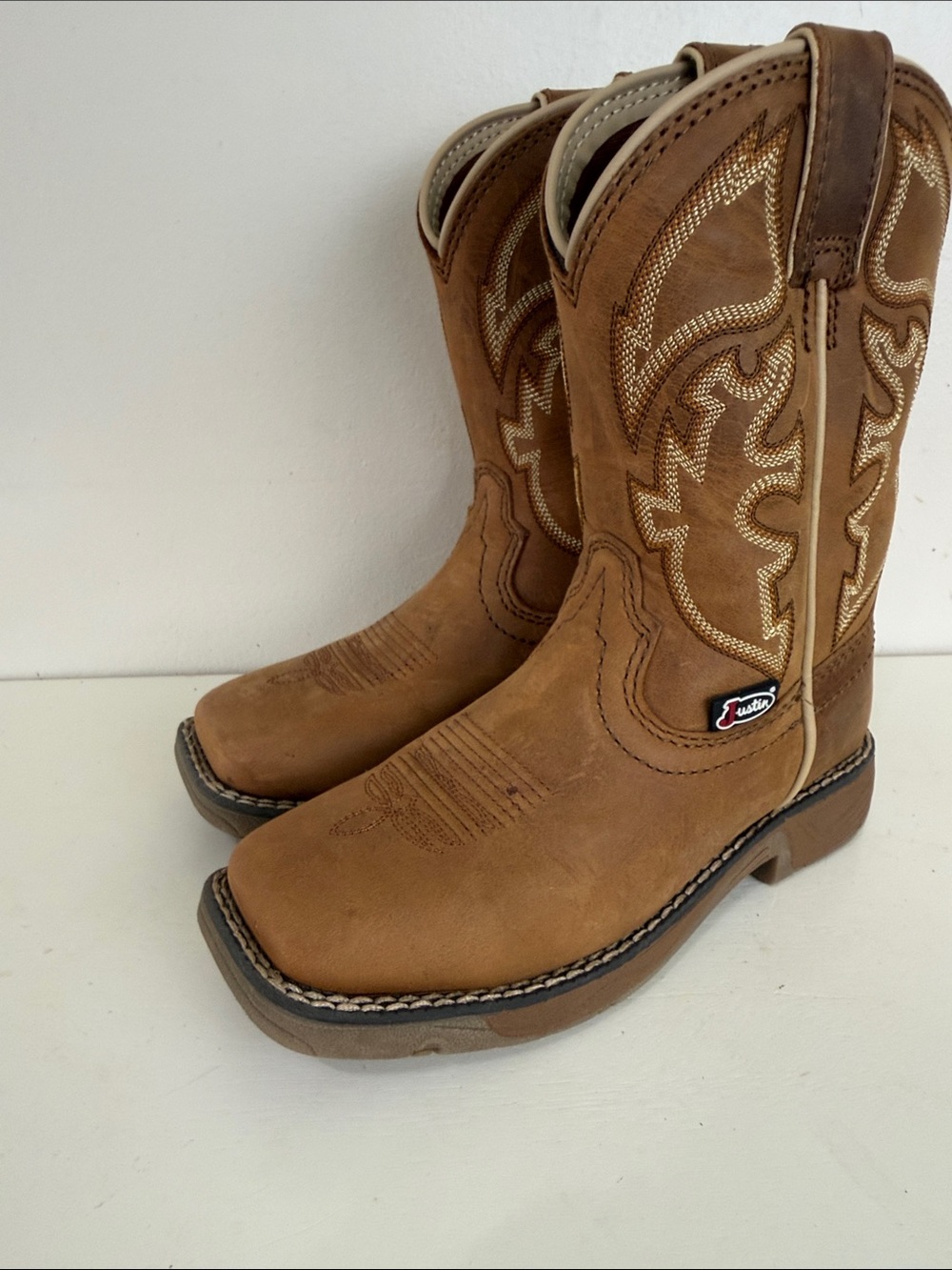 Justin Boots Kids Tan Brown Western Pull-On Cowboy Boots